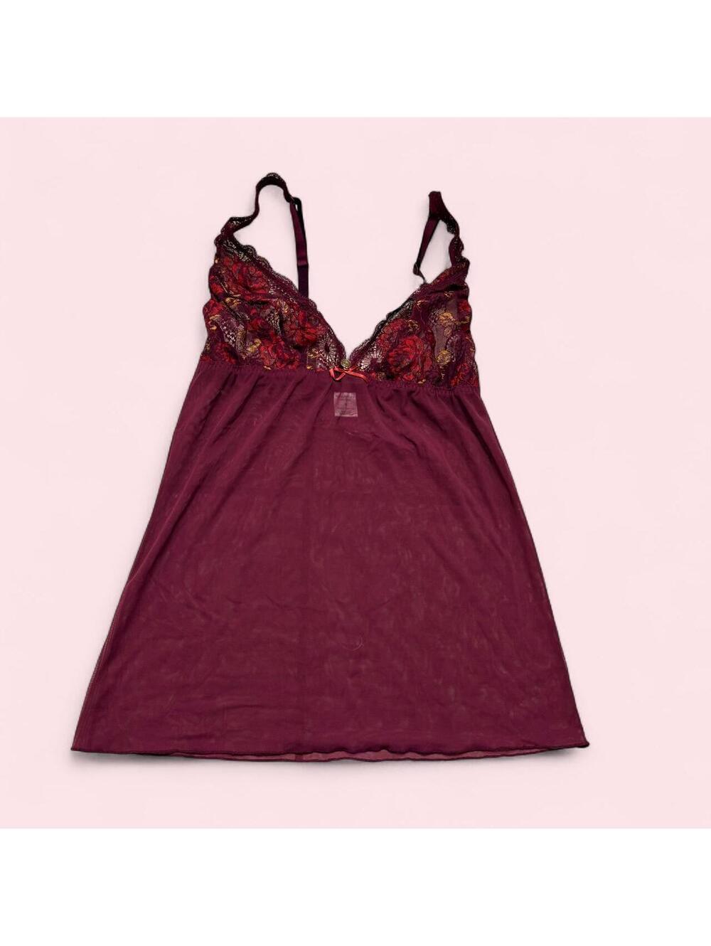 Y2K Simply Vera Wang Purple and Floral Sheer Babydoll Tank size M